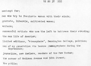 Walker Evans, 'Contempt for', typed list December 26, 1937